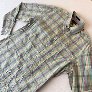 Lands End Mens Tailored Fit No Iron Plaid Button Down Shirt Green 16.5-36